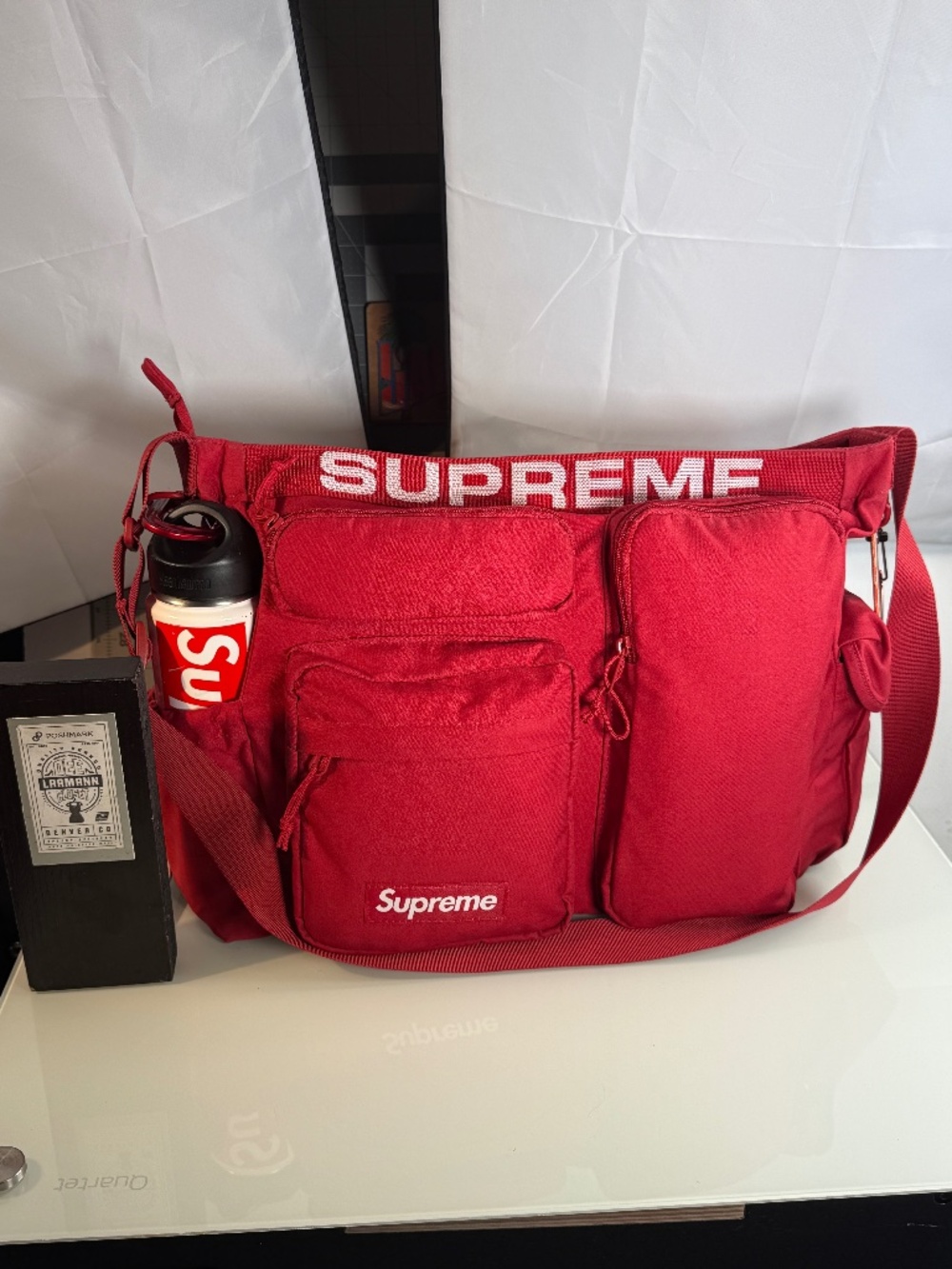 SUPREME® | FIELD MESSENGER BAG | RED with WHITE LOGOS